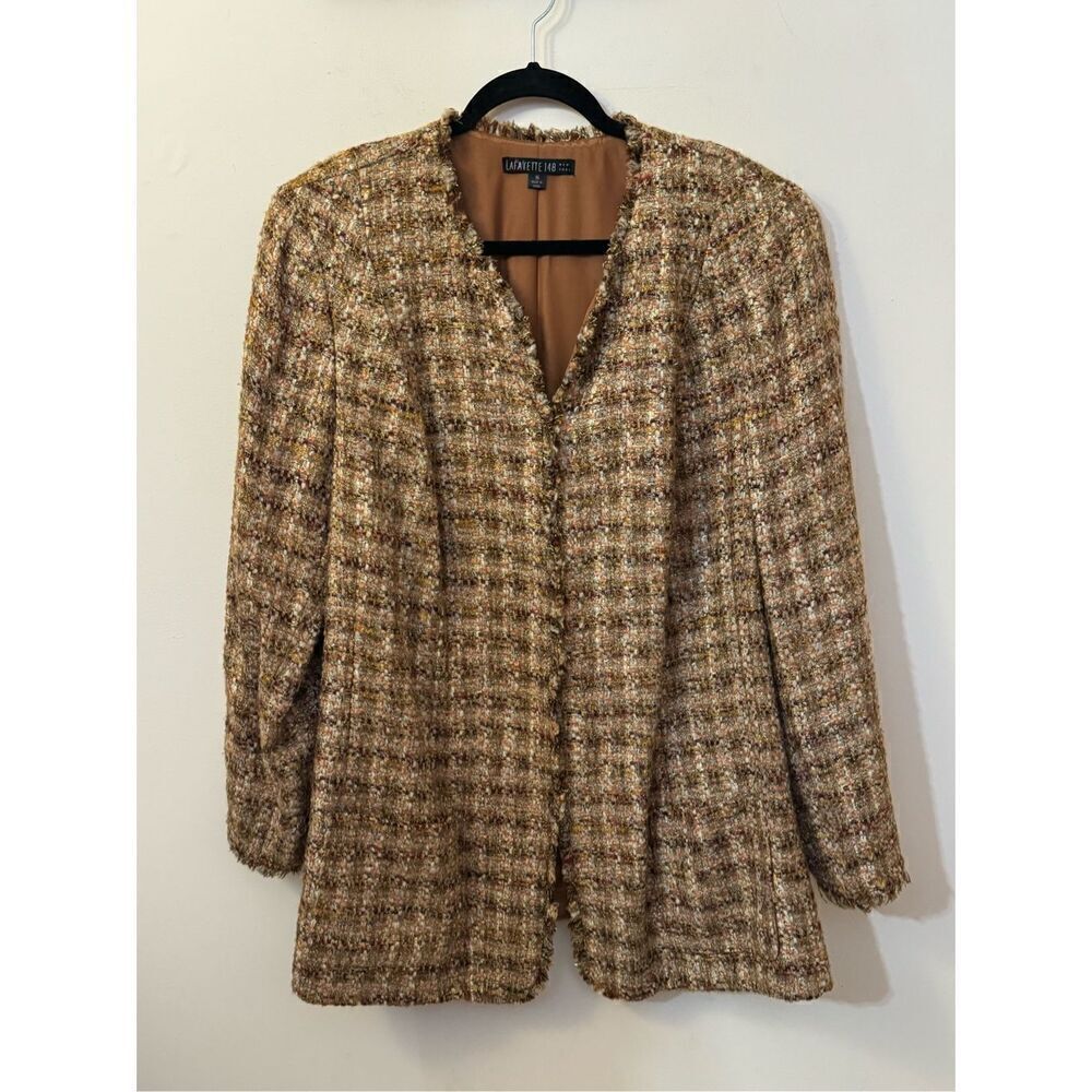 Lafayette 148 Earth Tone Plaid Tweed Blazer 16